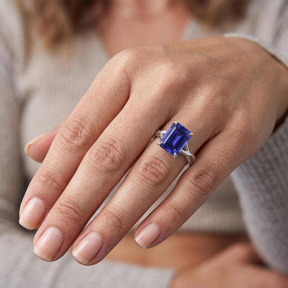 Natural Real ( Not Lab Grown ) Solitaire Ring White Gold 14K Emerald Blue Sapphire 3 Carats