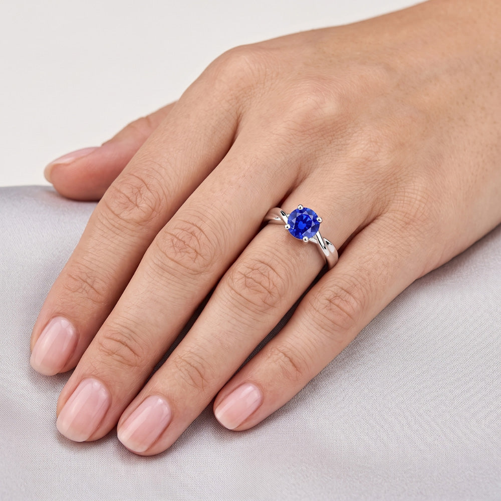Natural Real ( Not Lab Grown ) Solitaire Sapphire Ring 1 Carat U Prong Setting Gold Twisted Shank