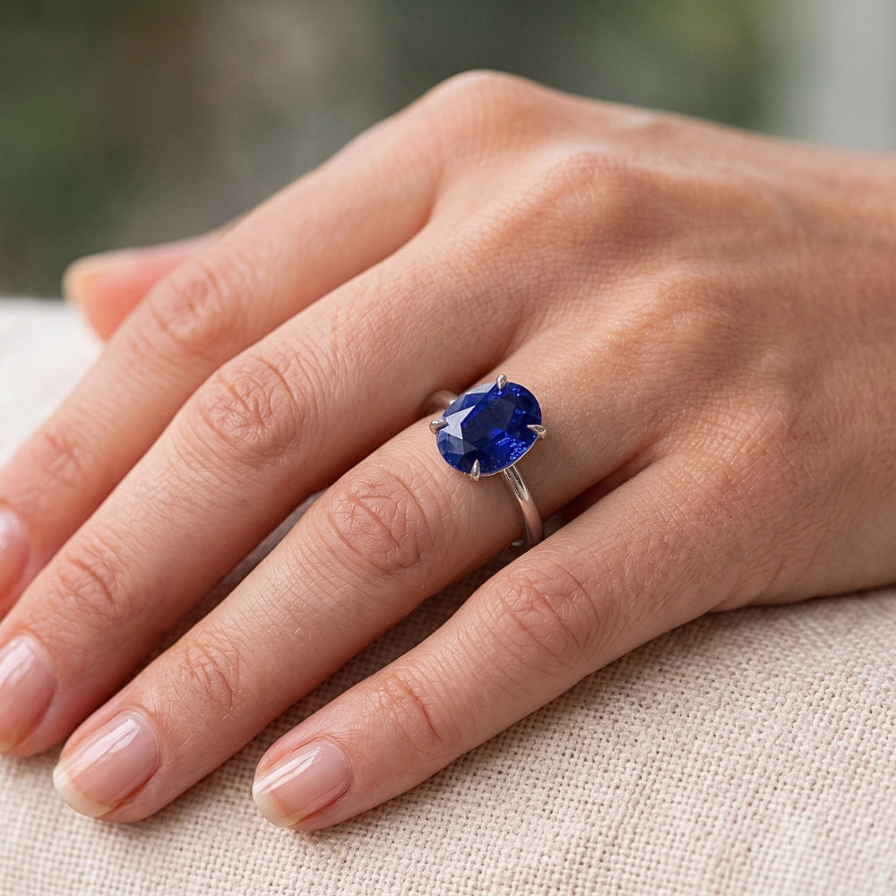 Natural Real ( Not Lab Grown ) Solitaire Wedding Ring White Gold Blue Sapphire 3 Carats