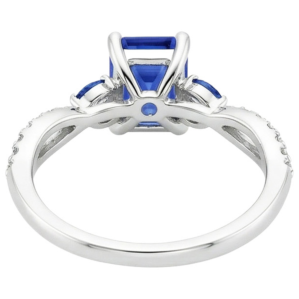 Natural Real ( Not Lab Grown ) Solitaire With Accents Ring Emerald & Marquise Blue Sapphires 4 Carats