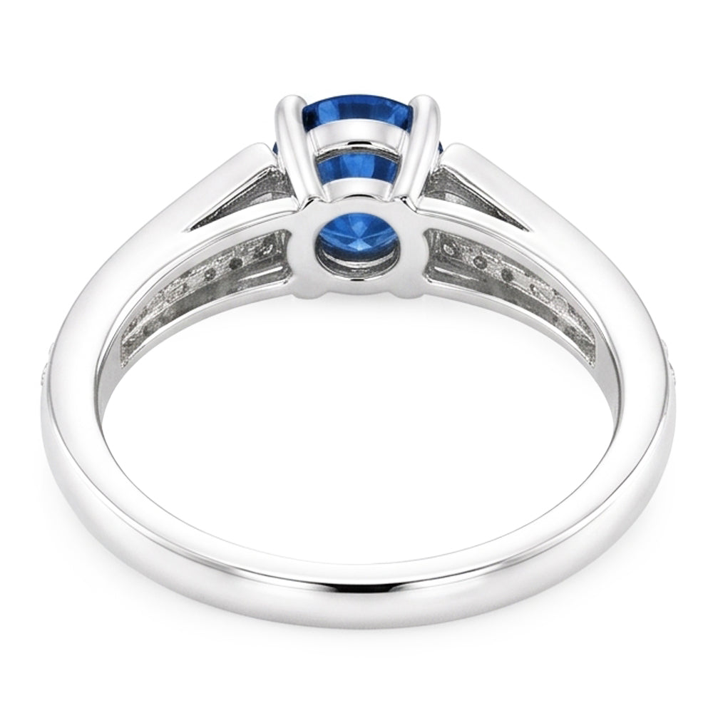 Natural Real ( Not Lab Grown ) Split Shank Round Blue Sapphire Ring White Gold 14K 1.75 Carats