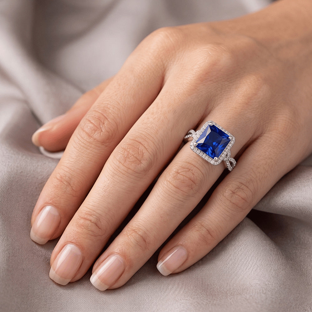 Natural Real ( Not Lab Grown ) Square Designer Blue Sapphire Ring