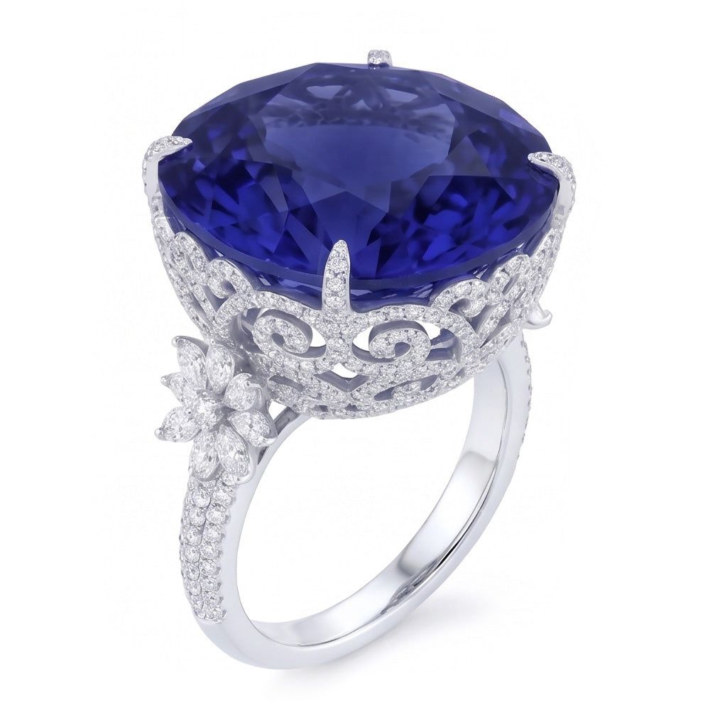 Natural Real ( Not Lab Grown ) Tanzanite Cocktail Ring For Women