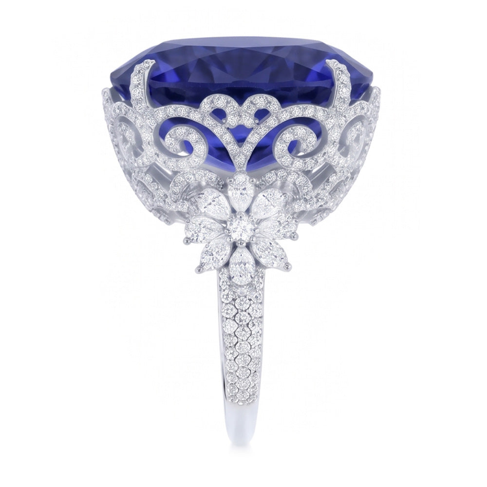 Natural Real ( Not Lab Grown ) Tanzanite Cocktail Ring For Women