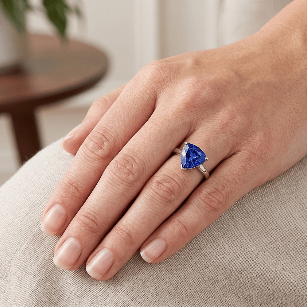 Natural Real ( Not Lab Grown ) Trillion Cut Gemstone Solitaire Ring