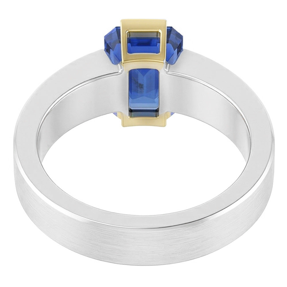 Natural Real ( Not Lab Grown ) Two Tone Solitaire Ring 1 Carat Blue Sapphire Emerald Cut Gold Jewelry