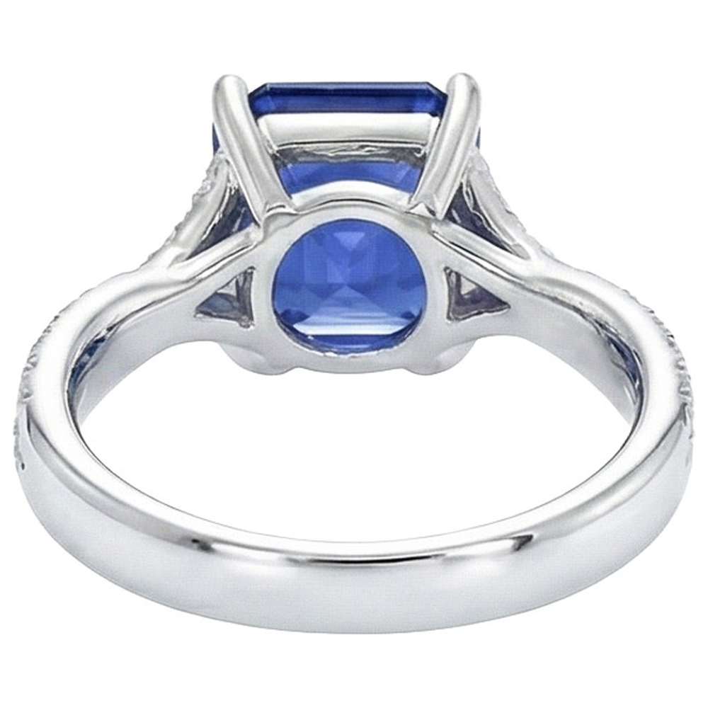 Natural Real ( Not Lab Grown ) White Gold Solitaire Blue Sapphire Ring With Accents 4.50 Carats