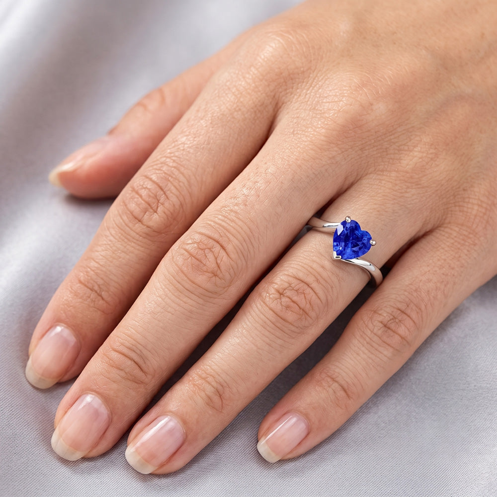 Natural Real ( Not Lab Grown ) White Gold Solitaire Heart Cut Light Blue Sapphire Ring 1.50 Carats