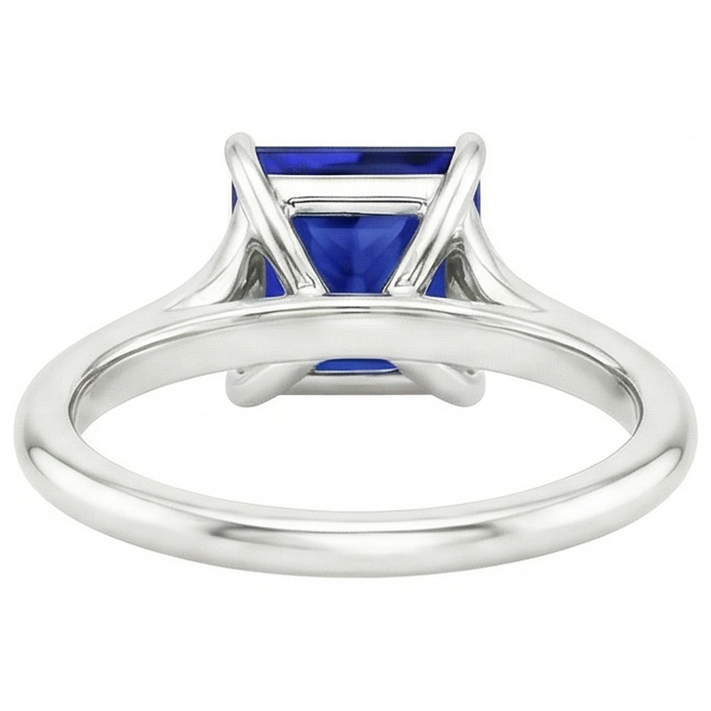 Natural Real ( Not Lab Grown ) White Gold Solitaire Ring Princess Blue Sapphire Split Shank 5 Carats