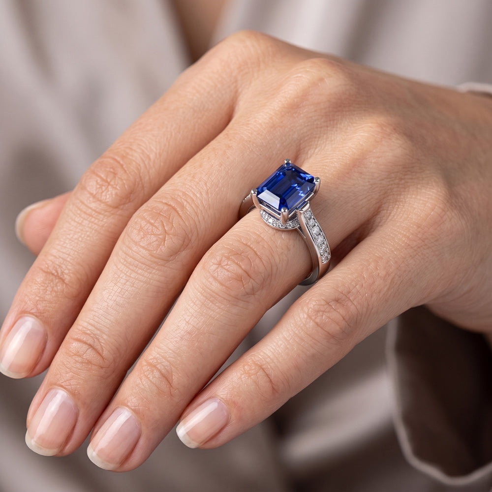Natural Real ( Not Lab Grown ) Women's Engagement Ring 2.50 Carats Emerald Sapphire Cathedral Setting