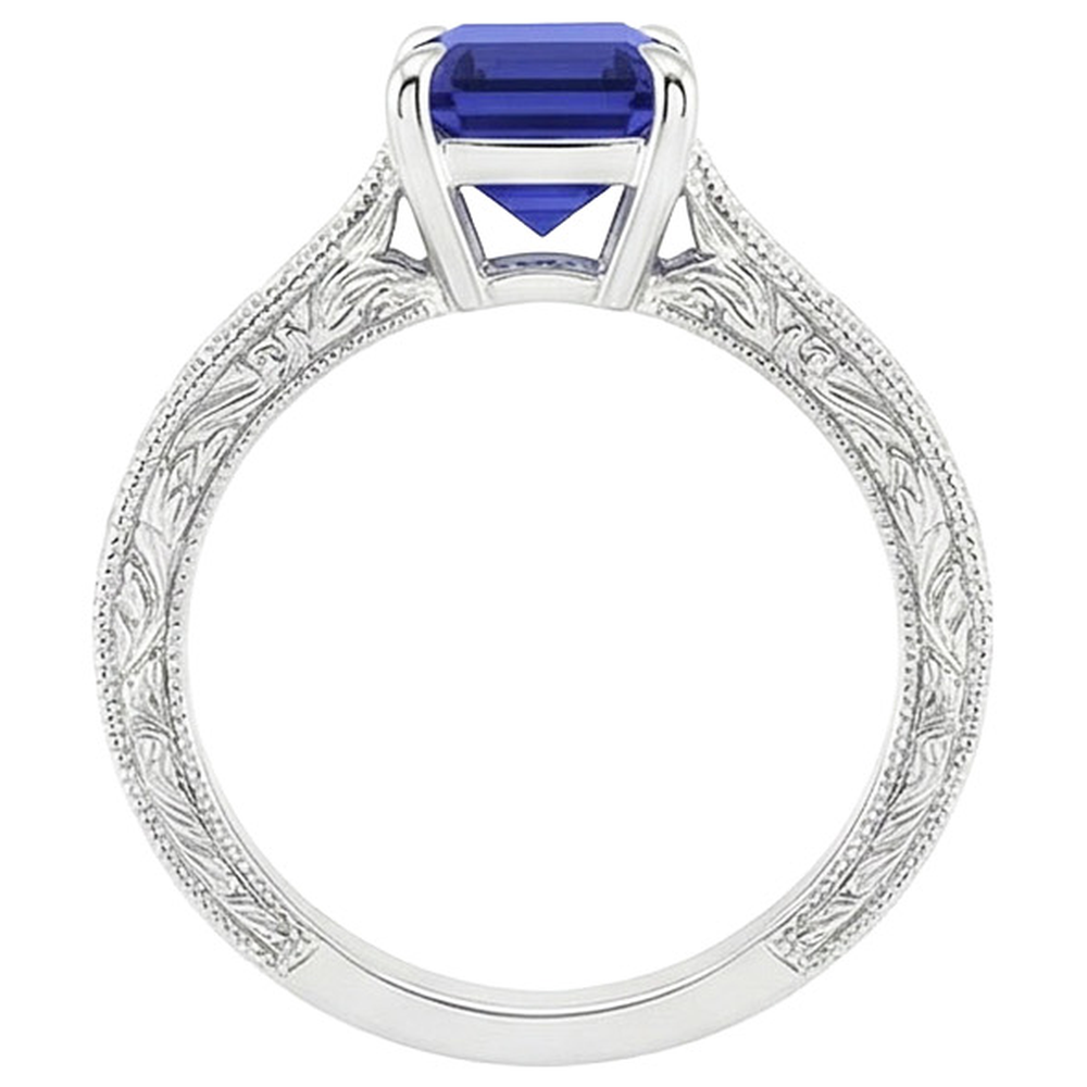 Natural Real ( Not Lab Grown ) Womens Solitaire Ring Emerald Blue Sapphire Filigree Shank 2.50 Carats
