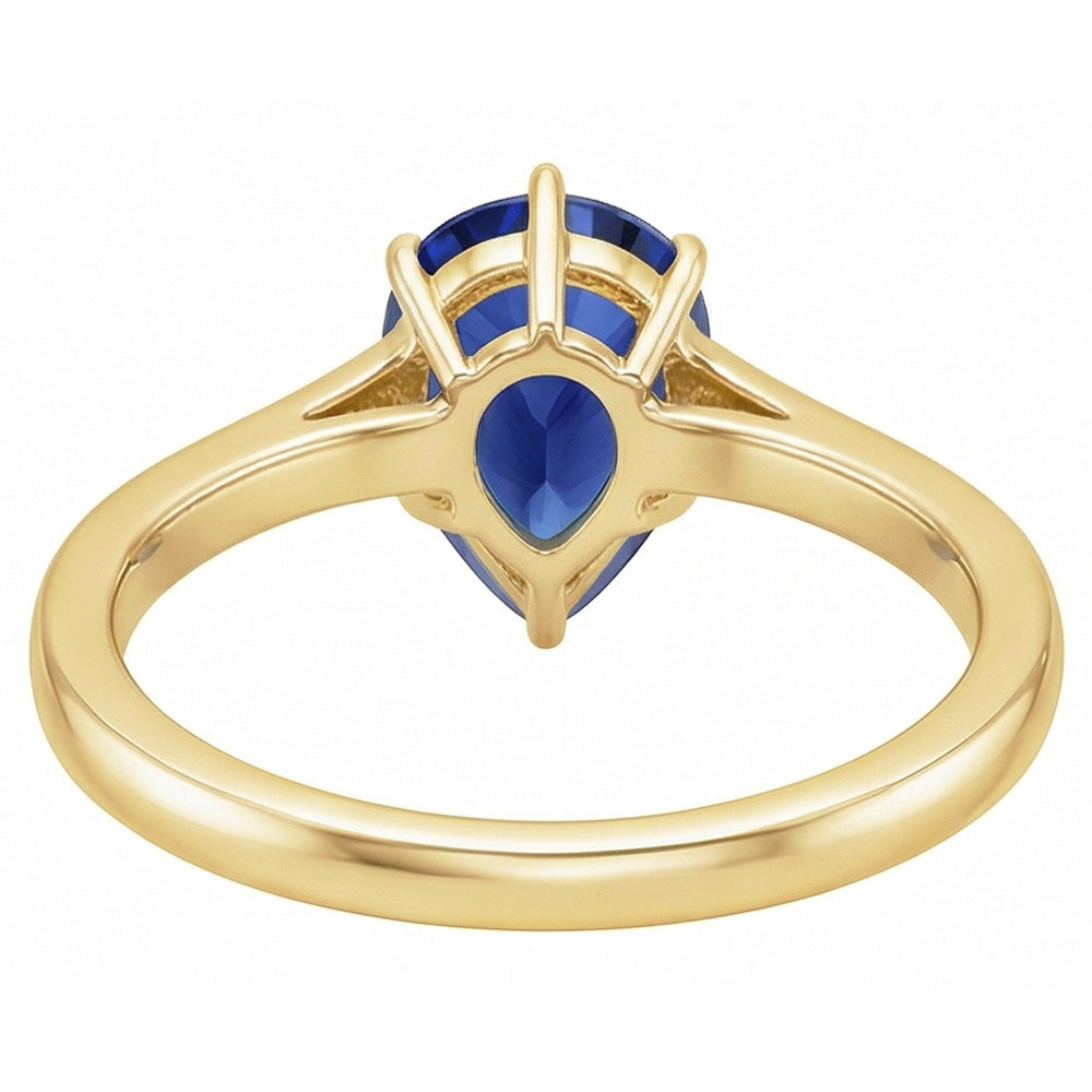 Natural Real ( Not Lab Grown ) Yellow Gold Solitaire Ring Teardrop Style Ceylon Sapphire 2.50 Carats