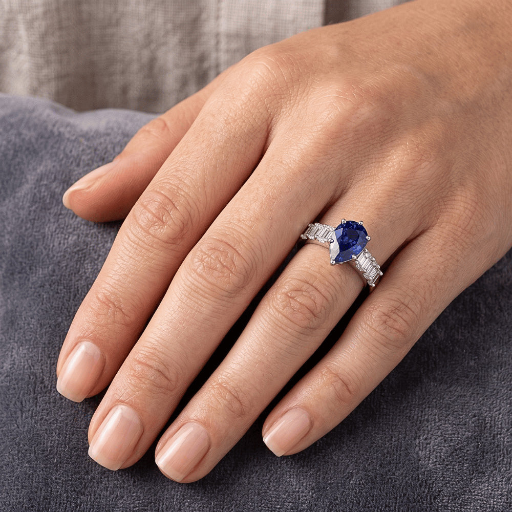 Natural Sapphire Ring 2.50ct - White Gold 14K