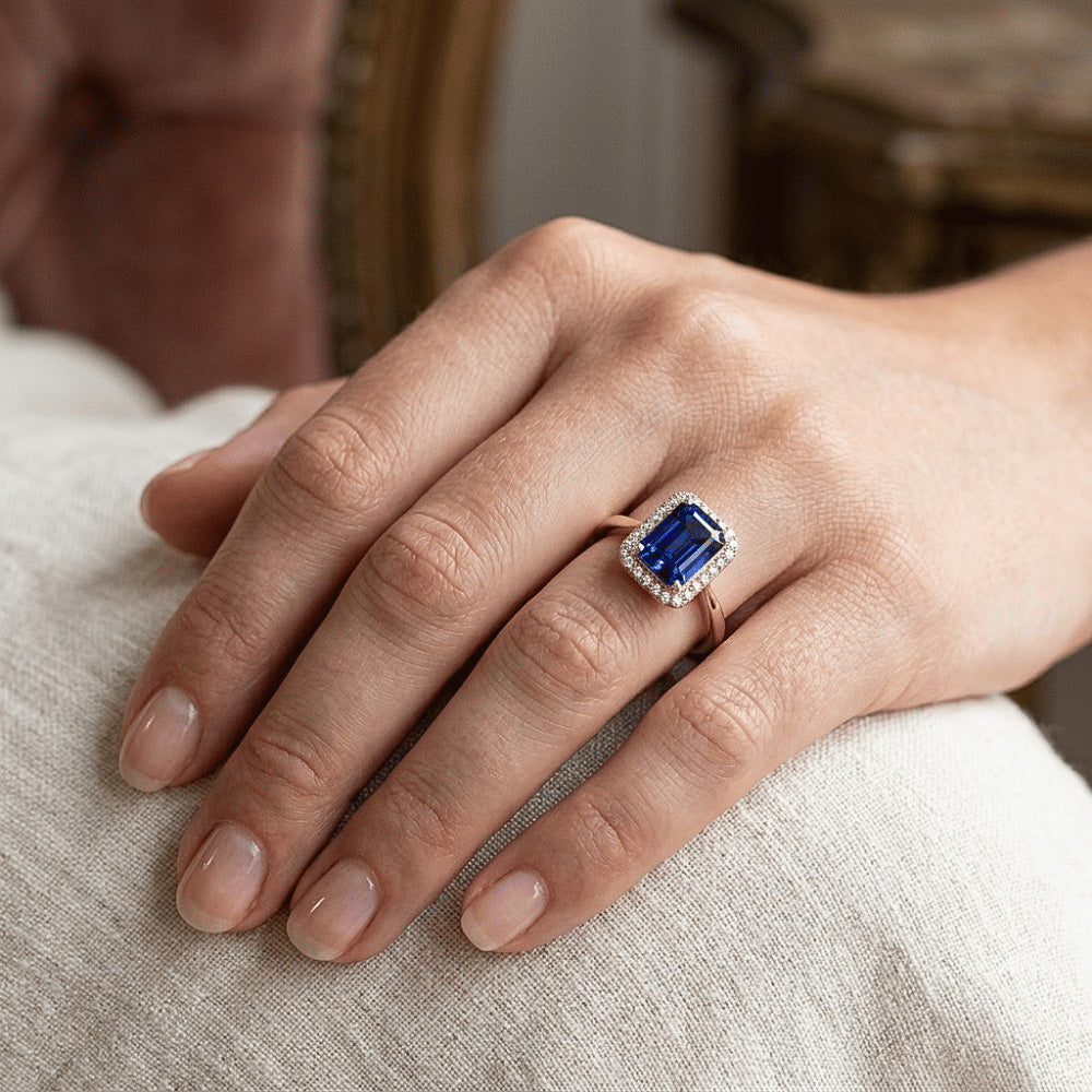 Natural Sapphire Ring 3ct - Two Tone 14K Gold