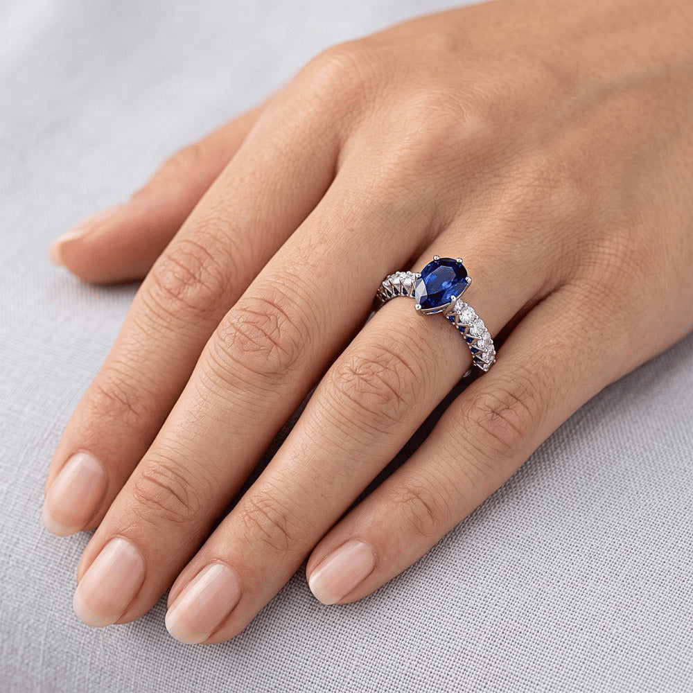 Natural Sapphire Ring 3ct - White Gold 14K