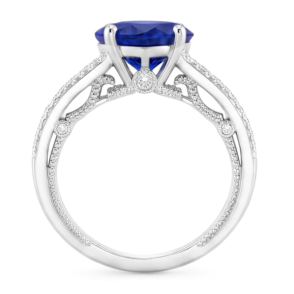 Natural Sapphire Ring 4.50ct - White Gold 14K