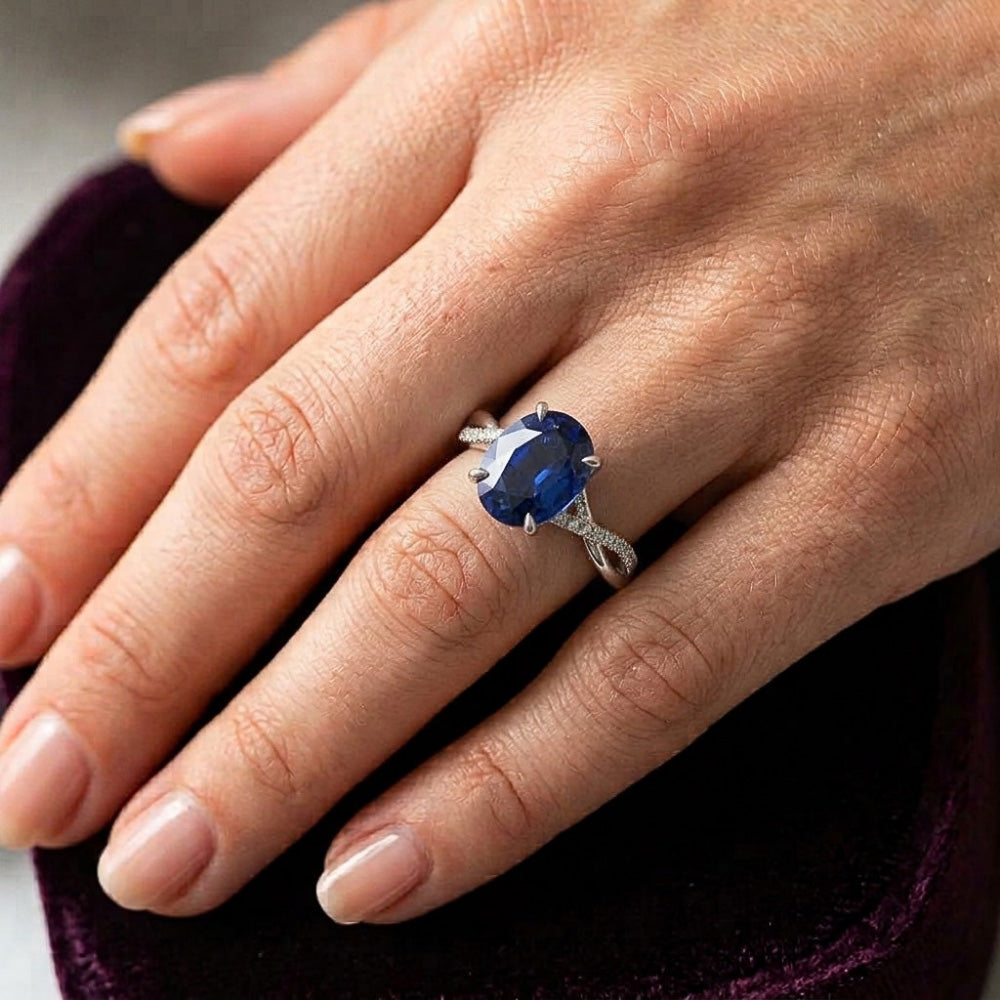 Natural Sapphire Ring 4.50ct - White Gold 14K