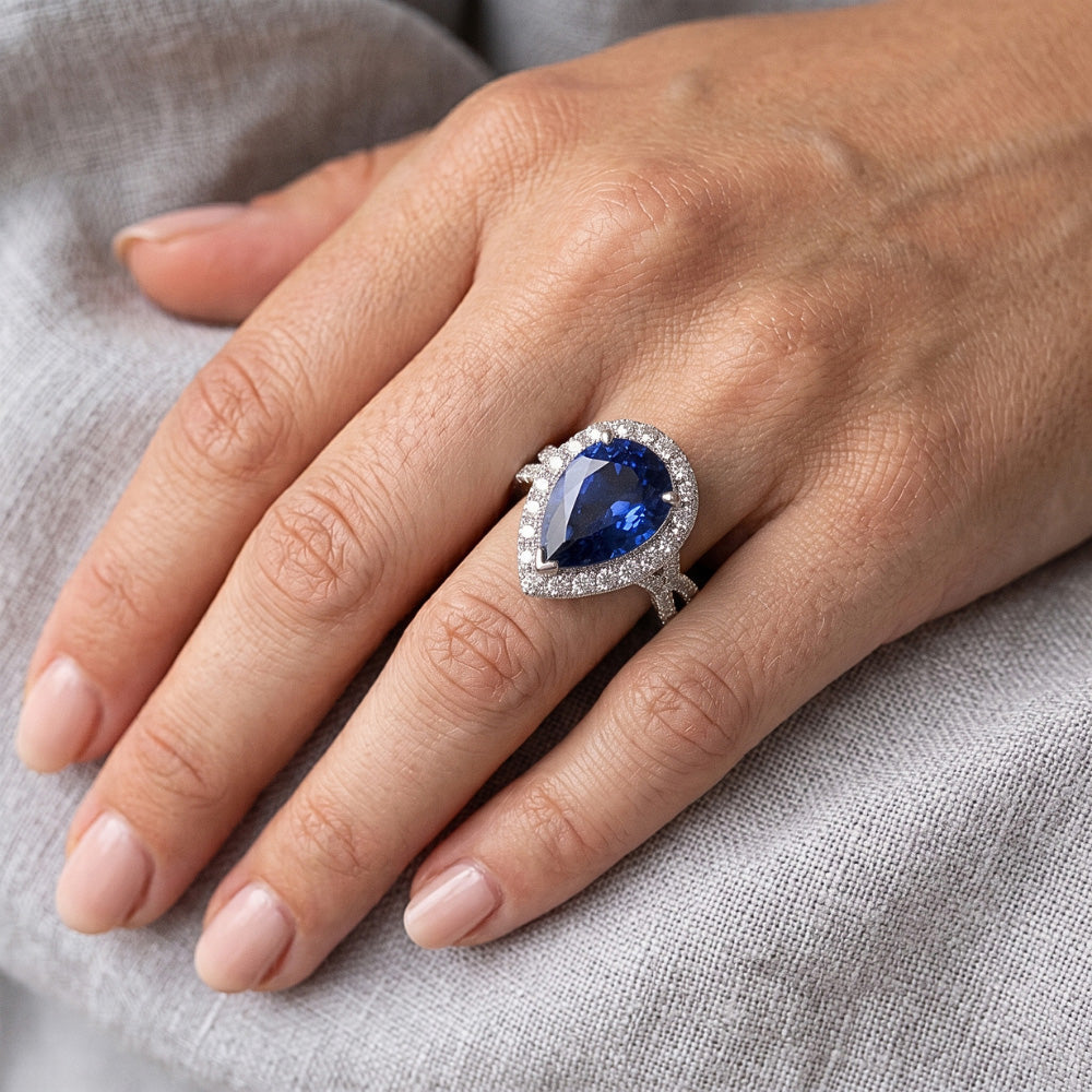 Natural Sapphire Ring 6.50ct - White Gold 14K