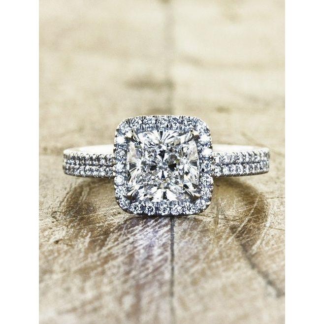 Natural Cushion And Round Cut 3.20 Carats Diamond Halo Ring