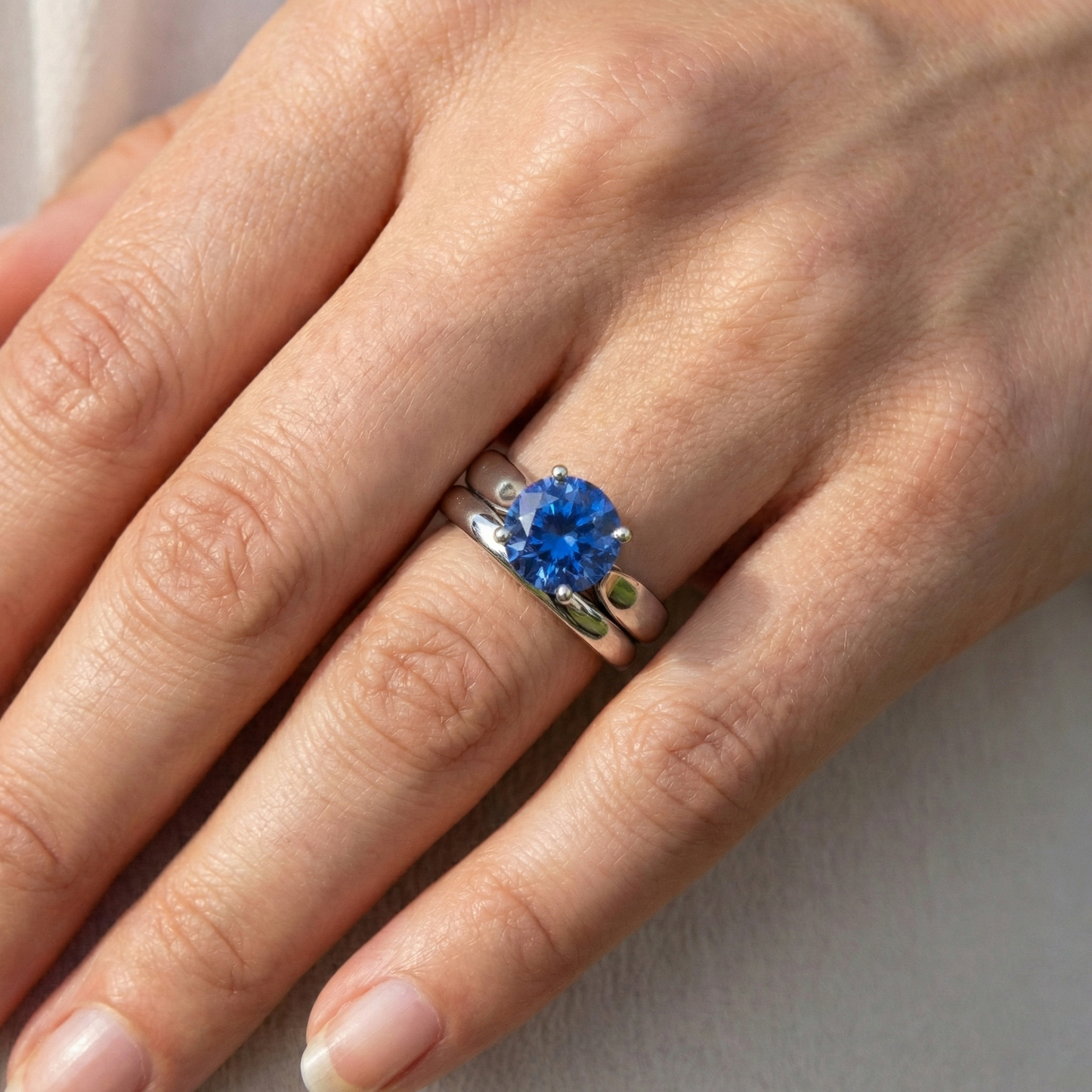 Natural Real ( Not Lab Grown ) Solitaire 3 Carat Ceylon Sapphire Ring Set 14K New