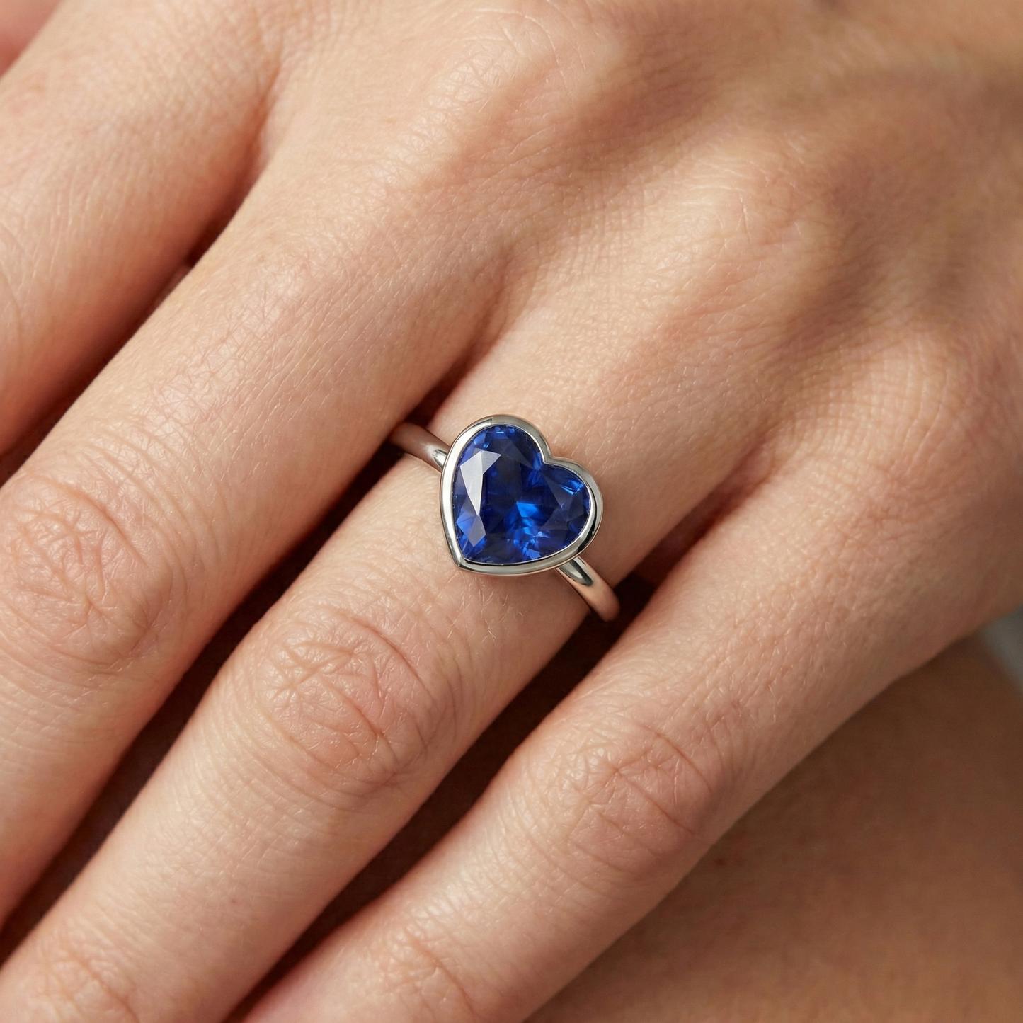 Natural Real ( Not Lab Grown ) Solitaire Heart Cut Bezel Set Sri Lankan Sapphire Ring 2.50 Carats