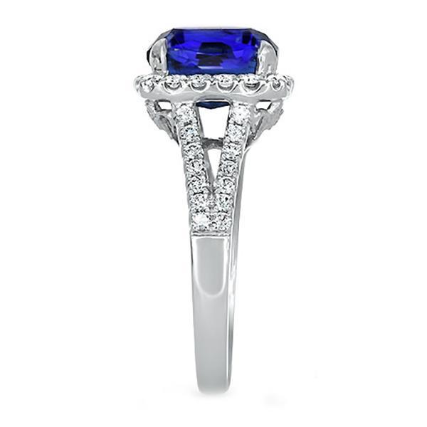 Natural Earth Mined Diamond Halo Oval Blue Sapphire Ring Split Shank 5.50 Carats Jewelry