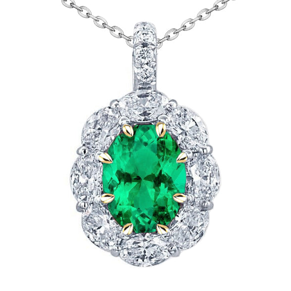 New Big Green Emerald Gemstone Halo Pendant
