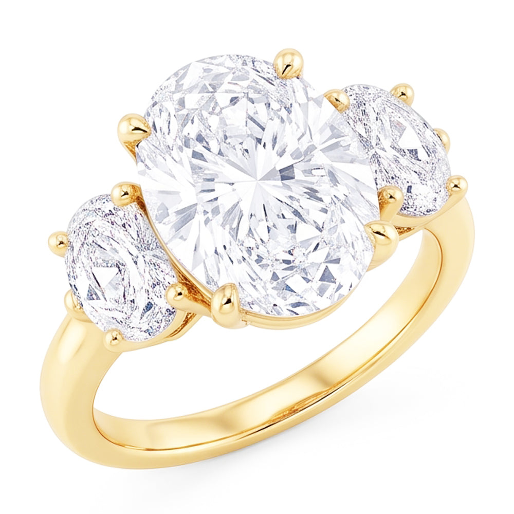 Oval 3 Carat Natural Real Diamond ( Not Lab Grown ) Three Stone Engagement Ring Yellow Gold Jewelry