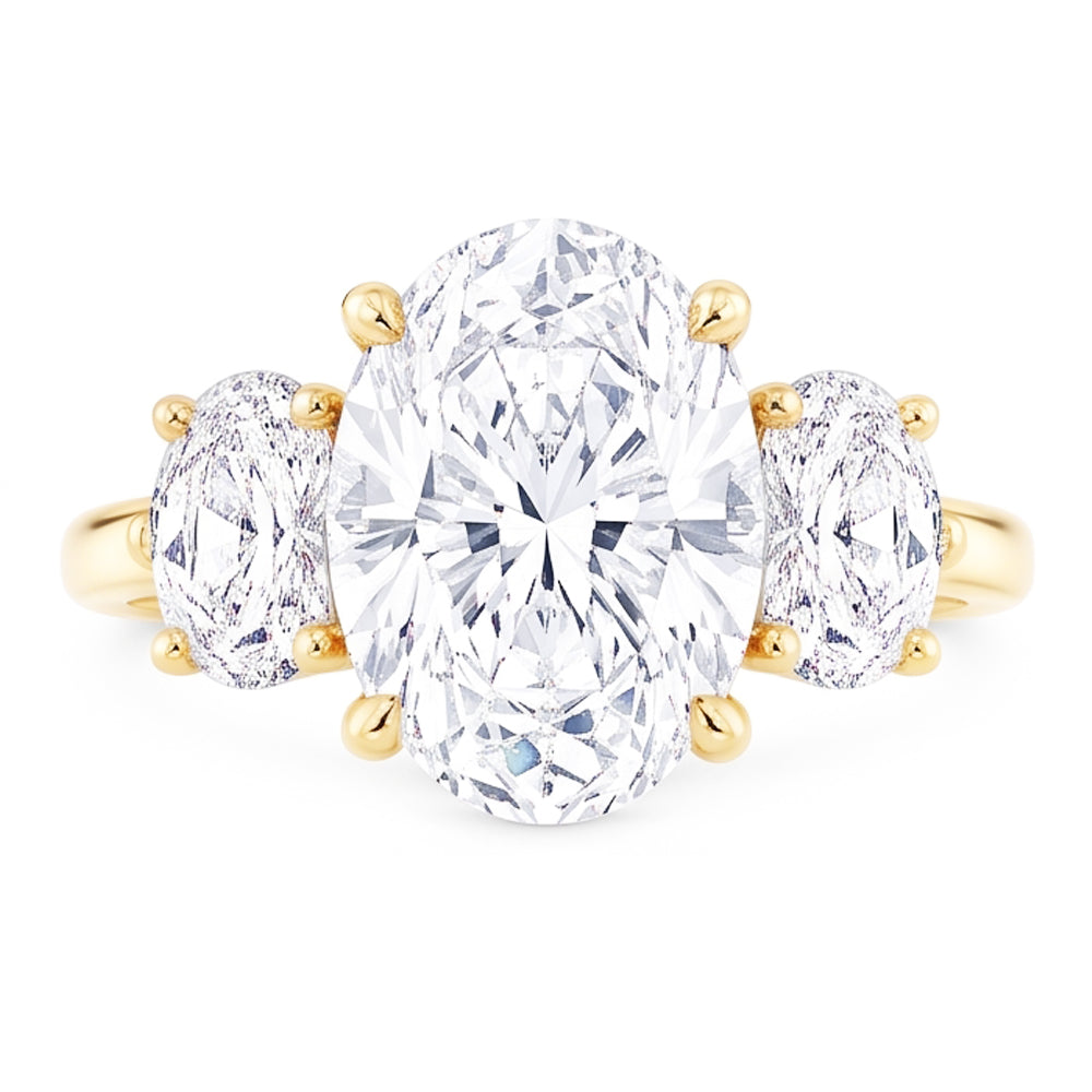 Oval 3 Carat Natural Real Diamond ( Not Lab Grown ) Three Stone Engagement Ring Yellow Gold Jewelry