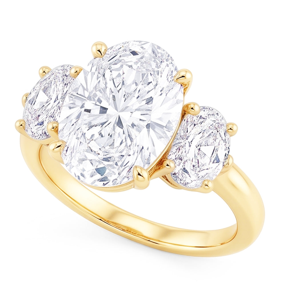 Oval 3 Carat Natural Real Diamond ( Not Lab Grown ) Three Stone Engagement Ring Yellow Gold Jewelry