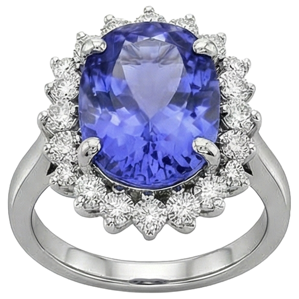 Oval AAA Tanzanite And Natural Earth Mined Diamonds 8 Carat Ring New White Gold 14K