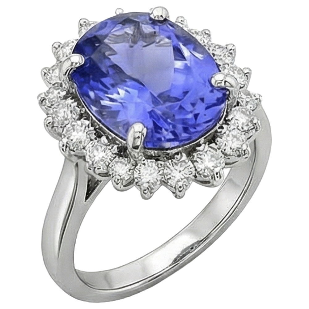 Oval AAA Tanzanite And Natural Earth Mined Diamonds 8 Carat Ring New White Gold 14K