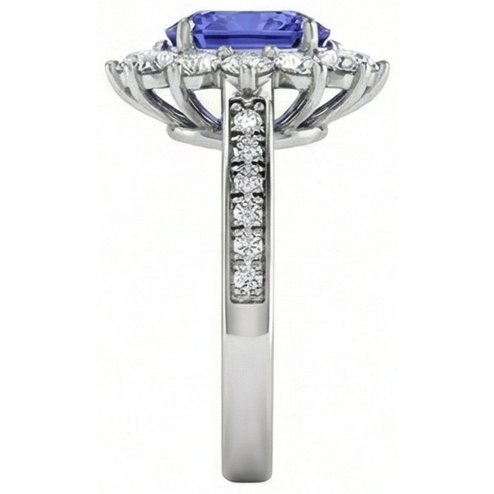 Oval And Round Brilliant Natural Earth Mined Diamonds 3.75 Carat Ring Tanzanite WG 14K