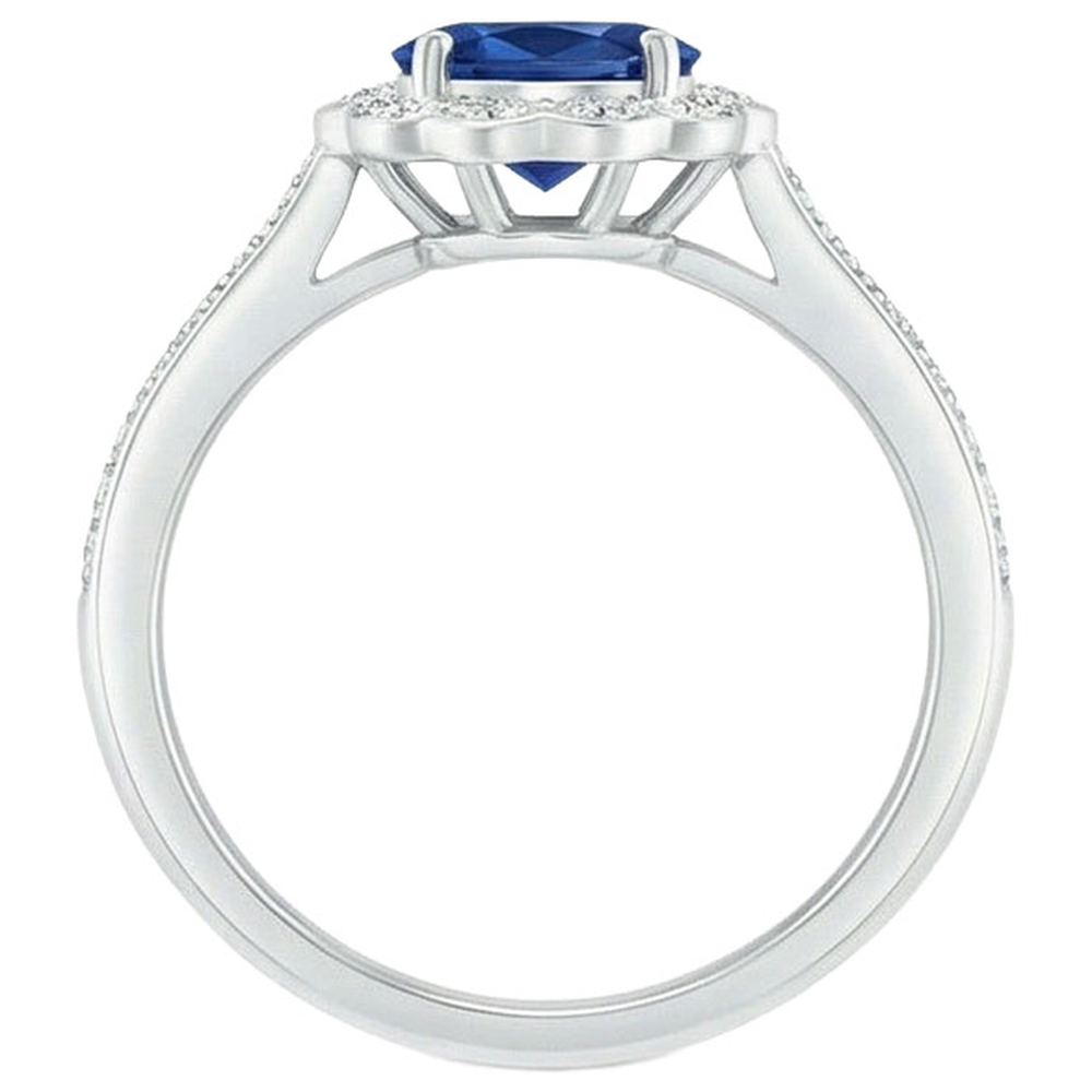 Oval And Round Cut 4.20 Ct Sapphire And Natural Earth Mined Diamonds Ring White Gold 14K