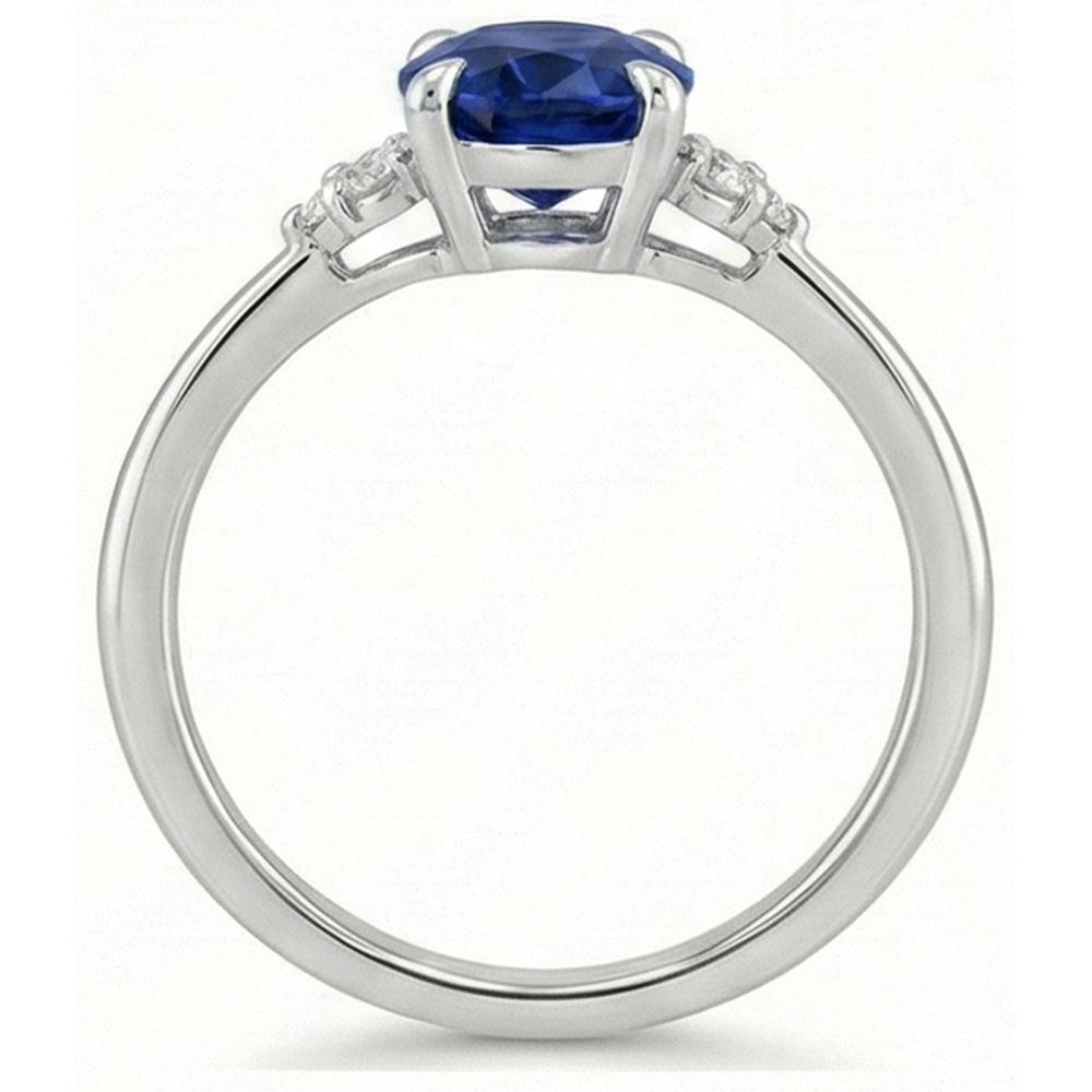 Oval Anniversary Ring Ceylon Sapphire & Natural Earth Mined Diamonds White Gold 3 Carats