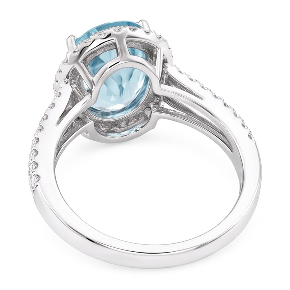 Oval Aquamarine And Natural Earth Mined Diamonds 16.35 Ct Anniversary Ring White Gold