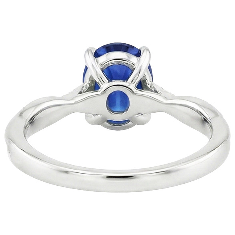 Oval Blue Sapphire Engagement Ring Natural Earth Mined Diamond Gold Twisted Shank 6 Carats