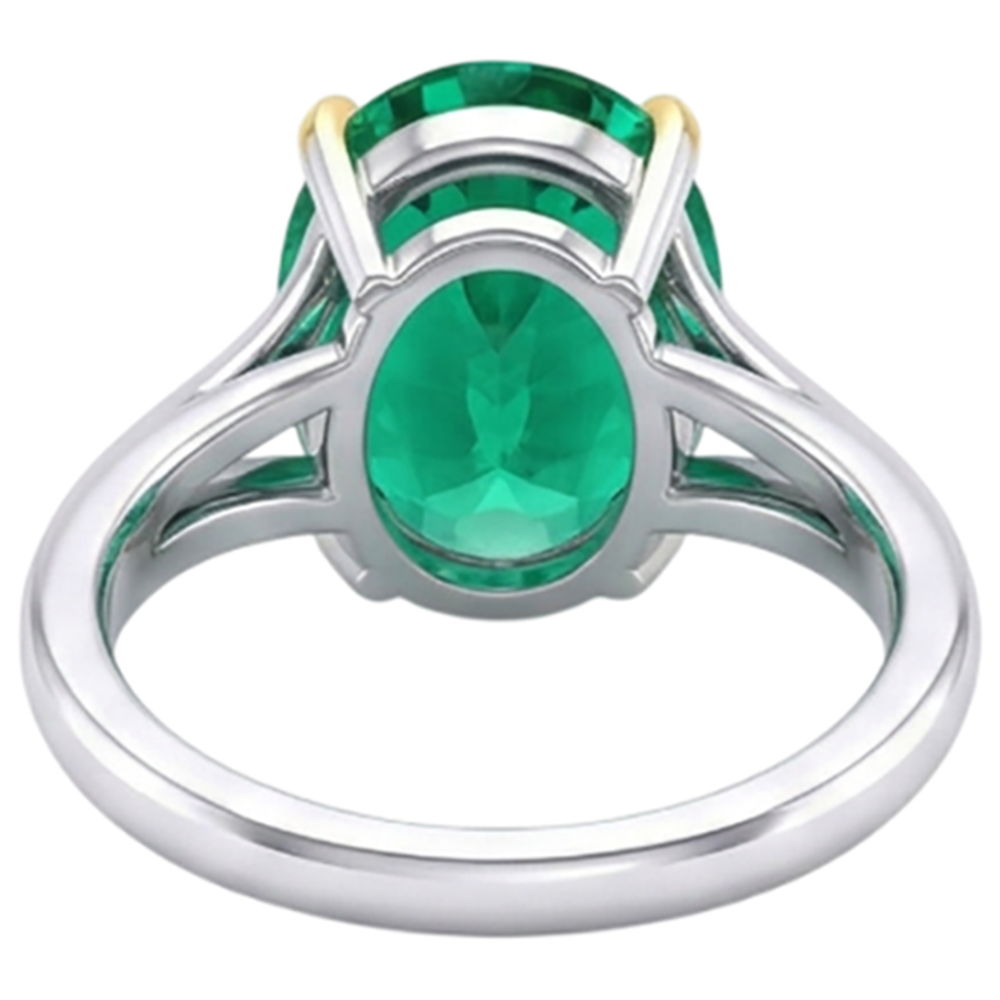 Natural Real ( Not Lab Grown ) Oval Colombian Green Emerald GIA Solitaire Ring With Split Shank