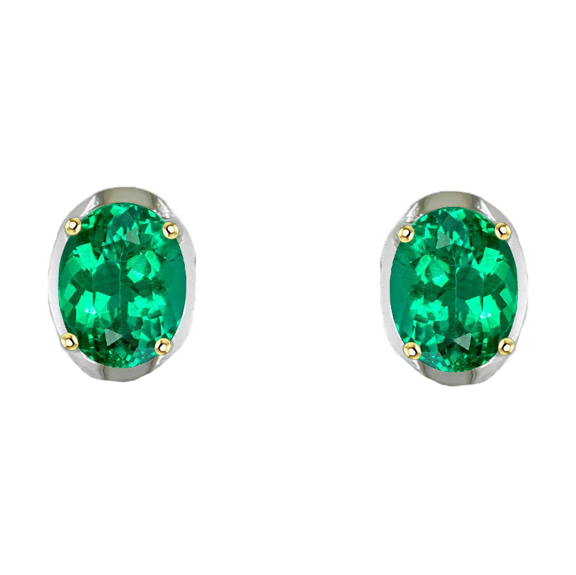 Oval Colombian Green Emerald Studs Casual Ladies Earrings