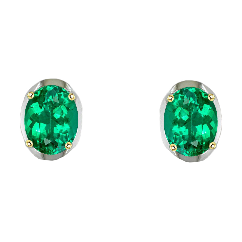 Oval Colombian Green Emerald Studs Casual Ladies Earrings