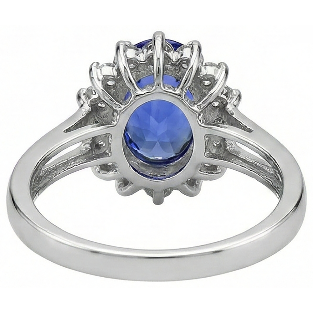 Oval Cut 22.75 Carats Tanzanite With Natural Earth Mined Diamonds Ring White Gold 14K