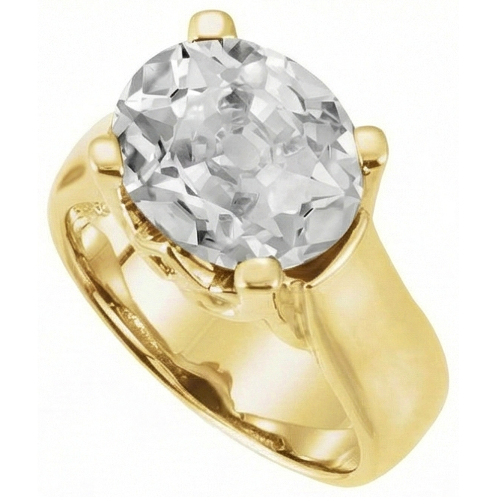 Oval Cut Old Miner Natural Diamond Ring Thick Shank 5 Carats