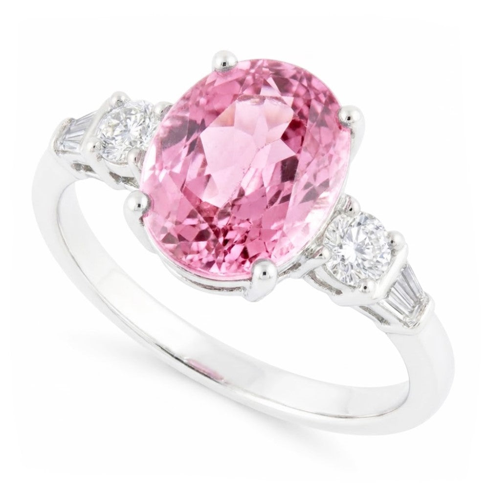 Oval Cut Pink Kunzite And Natural Earth Mined Diamond 16.25 Carats Ring Gold