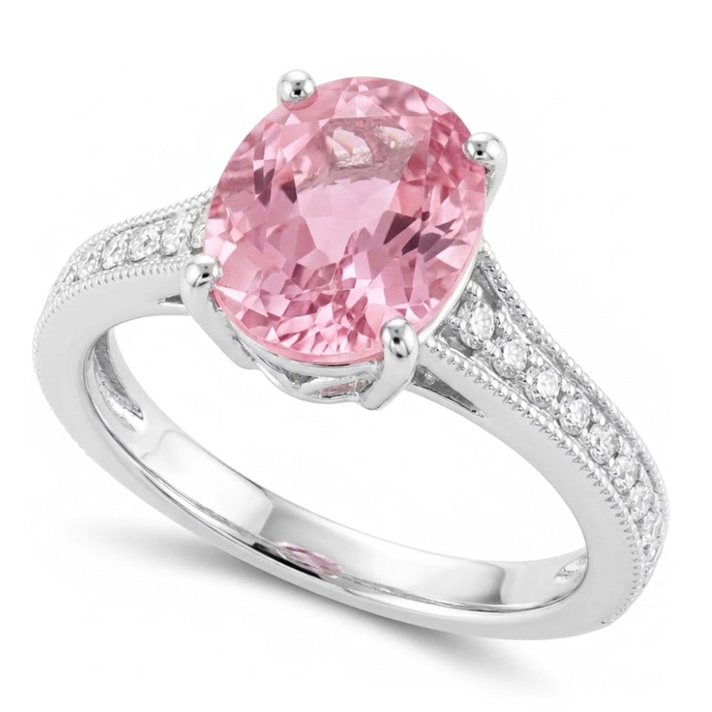 Oval Cut Pink Kunzite And Natural Earth Mined Diamond Ring White Gold 14K 10.50 Ct