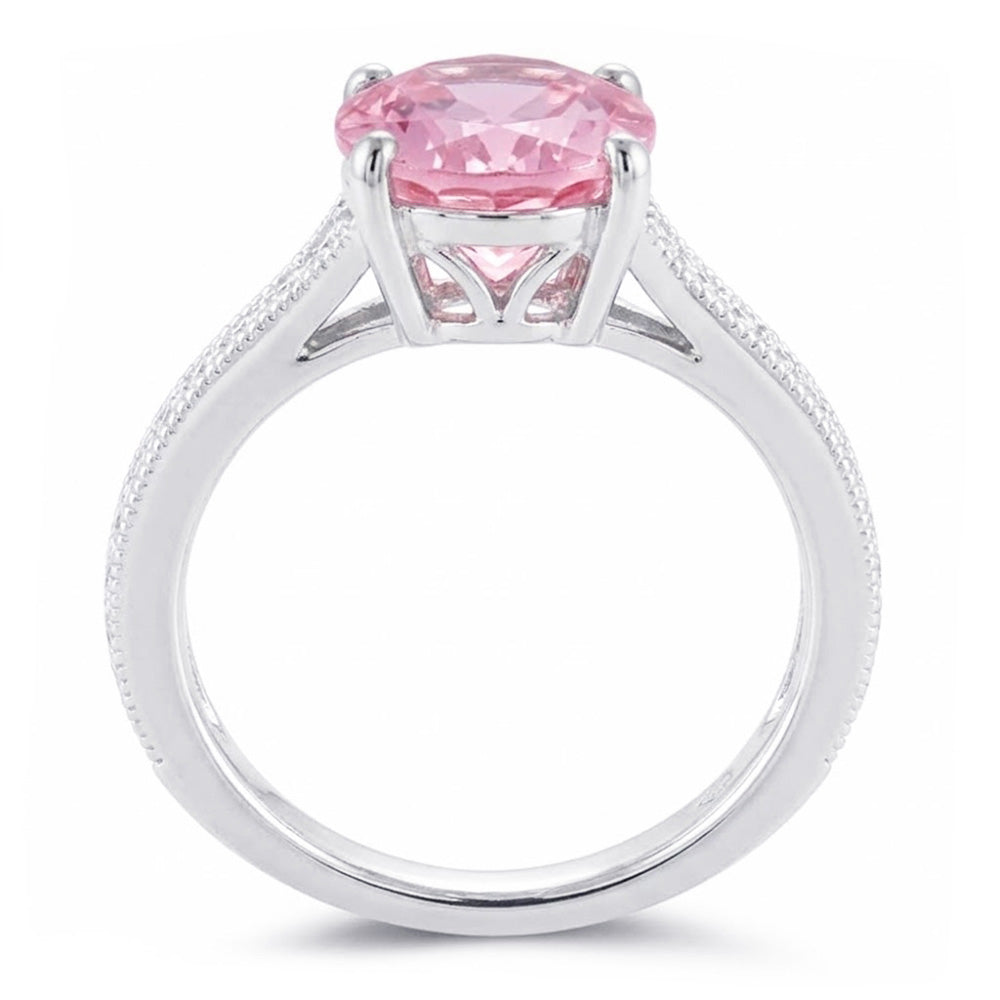 Oval Cut Pink Kunzite And Natural Earth Mined Diamond Ring White Gold 14K 10.50 Ct