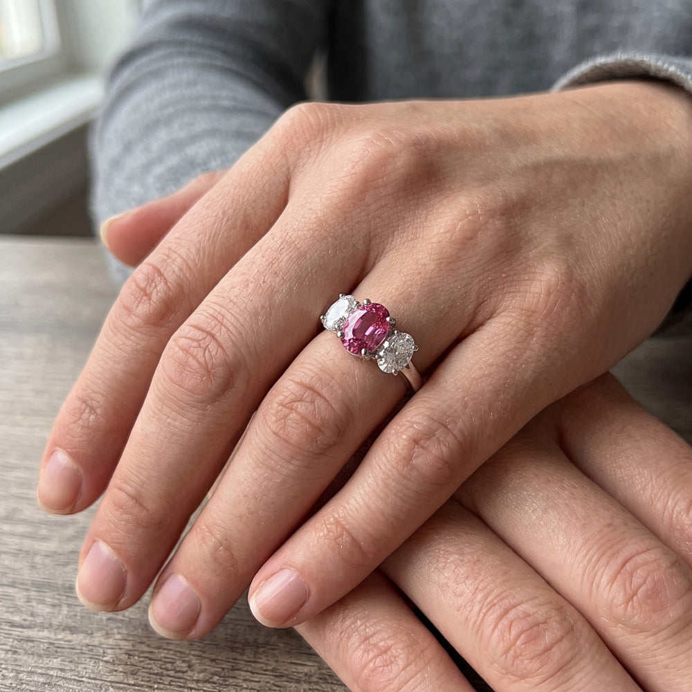 Oval Cut Pink Sapphire And Natural Earth Mined Diamonds 4 Ct Ring White Gold 14K