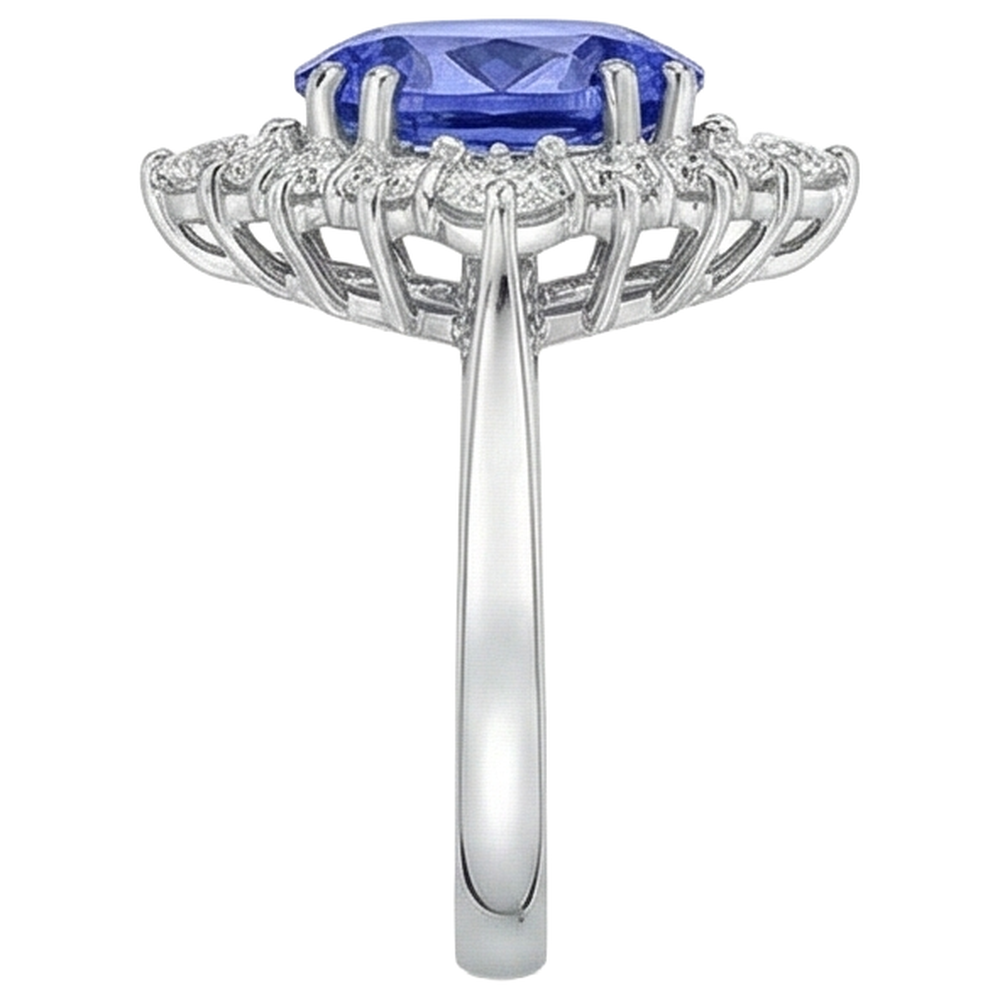 Oval Cut Tanzanite With Round Natural Earth Mined Diamonds 5.20 Ct Ring White Gold 14K