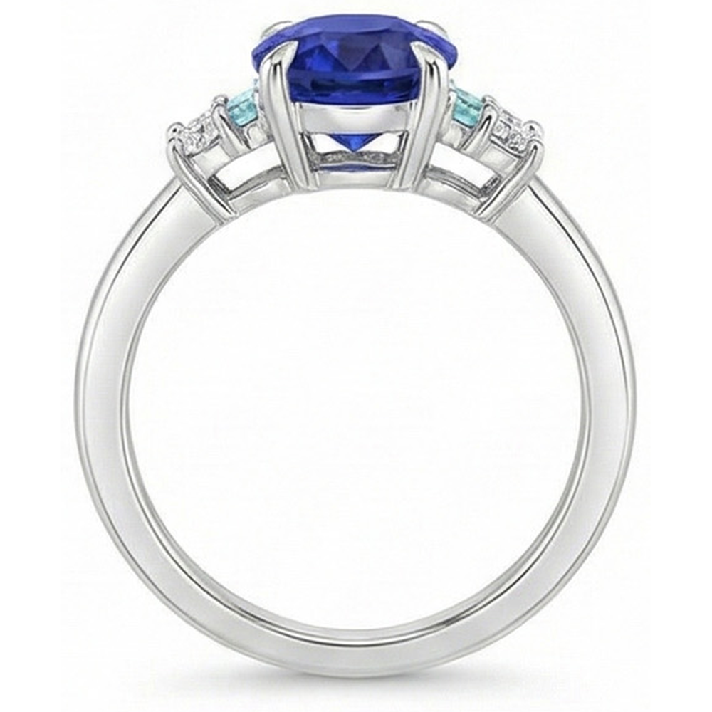 Natural Real ( Not Lab Grown ) Oval Gemstone Ring Ceylon Sapphire Jewelry With Accents 4 Carats Gold