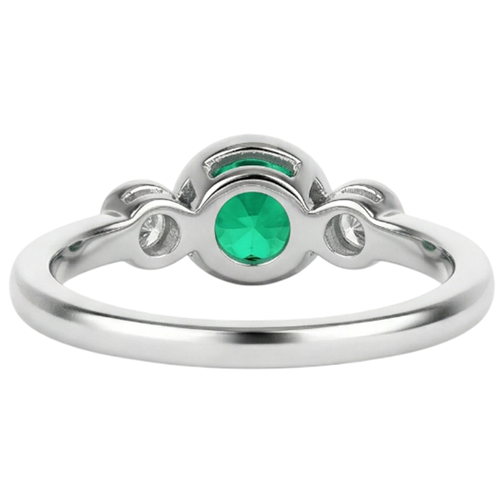 Natural Real ( Not Lab Grown ) Oval Green Emerald GIA And Diamond Ring 3 Stone Milgrain