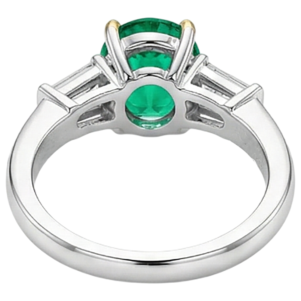 Natural Real ( Not Lab Grown ) Oval Green Emerald GIA Ring Three Stone Anniversary Jewelry